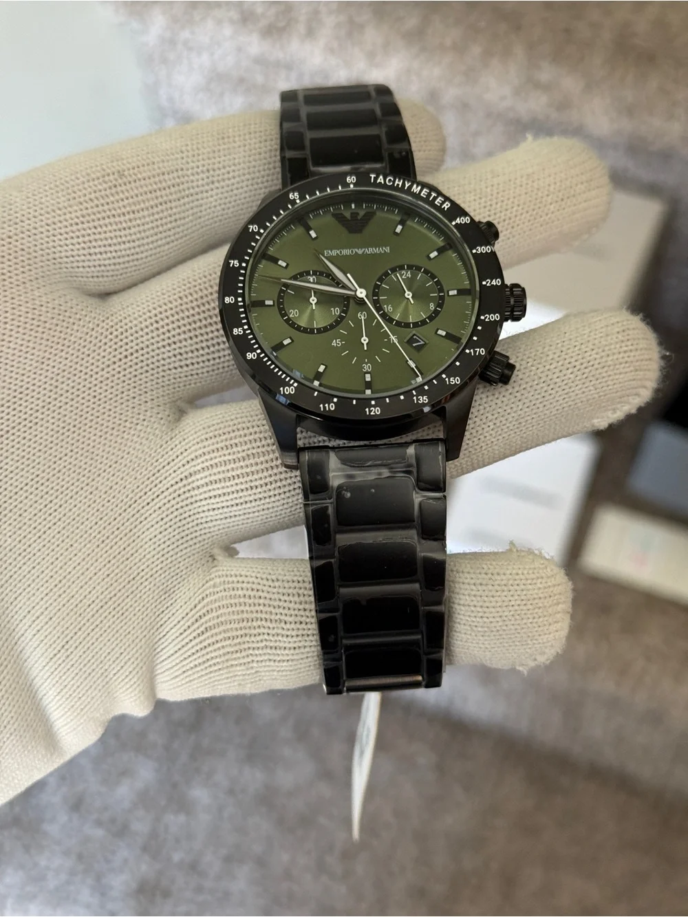 Emporio Armani Black mate with Green Chronograph dial Men's Watch